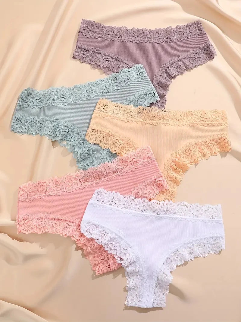 Pack de 5 braguitas de encaje floral de algodón
