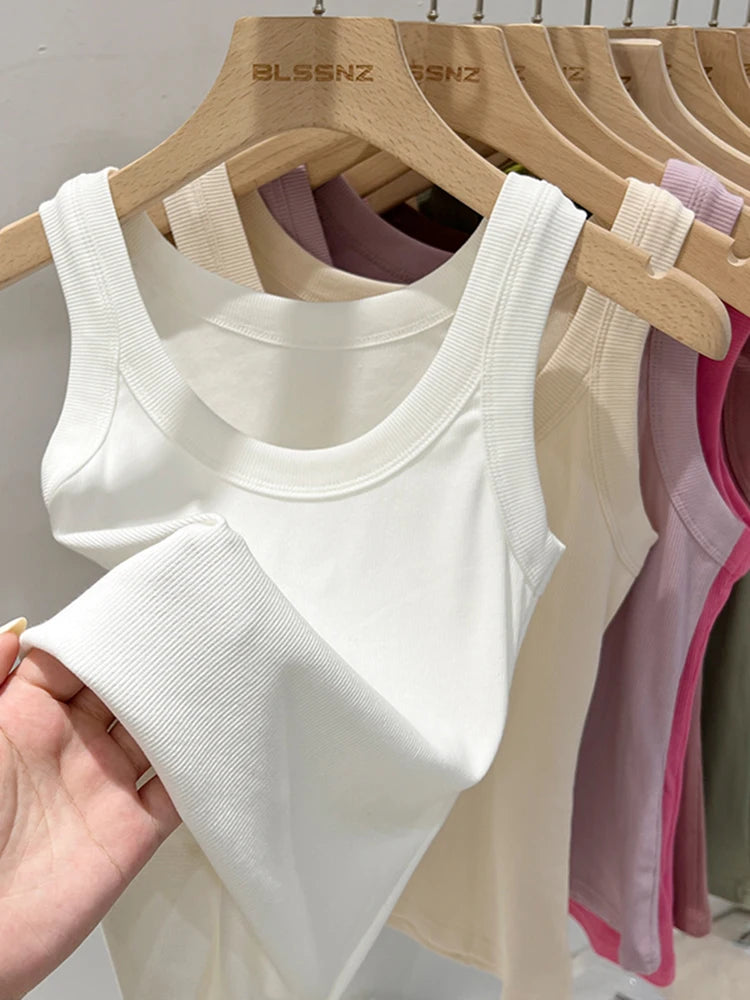 Camiseta de tirantes de canalé con cuello redondo para mujer