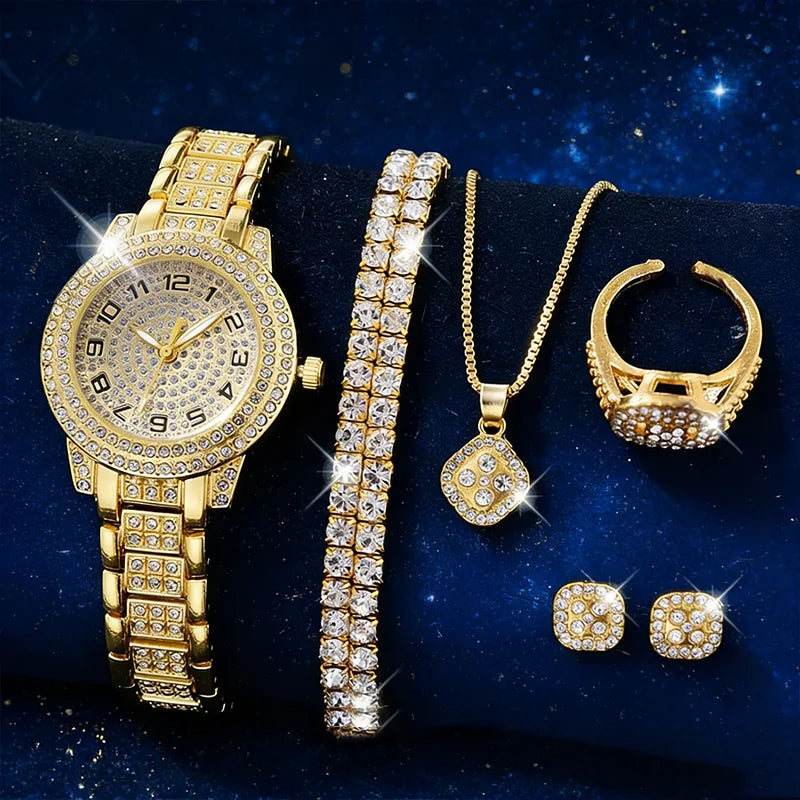 Reloj dorado con brillantes para mujer
