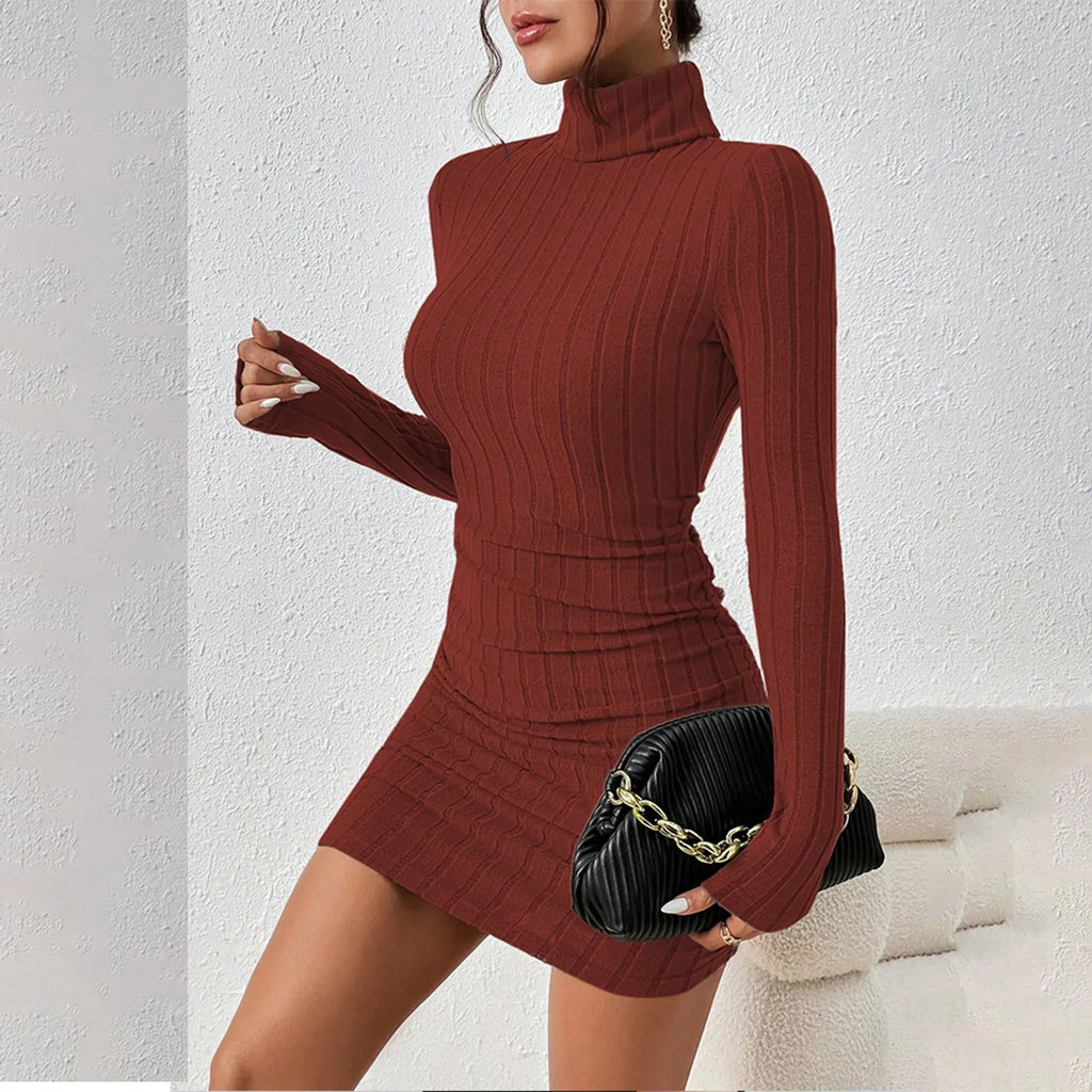 Vestido de punto de cuello alto y manga larga