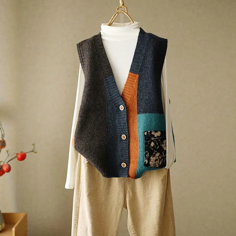 Chaleco de punto retro con cuello en V