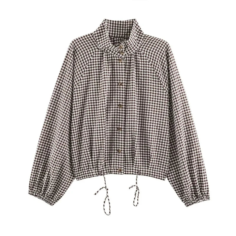 Chaqueta de cuadros con cordón ajustable