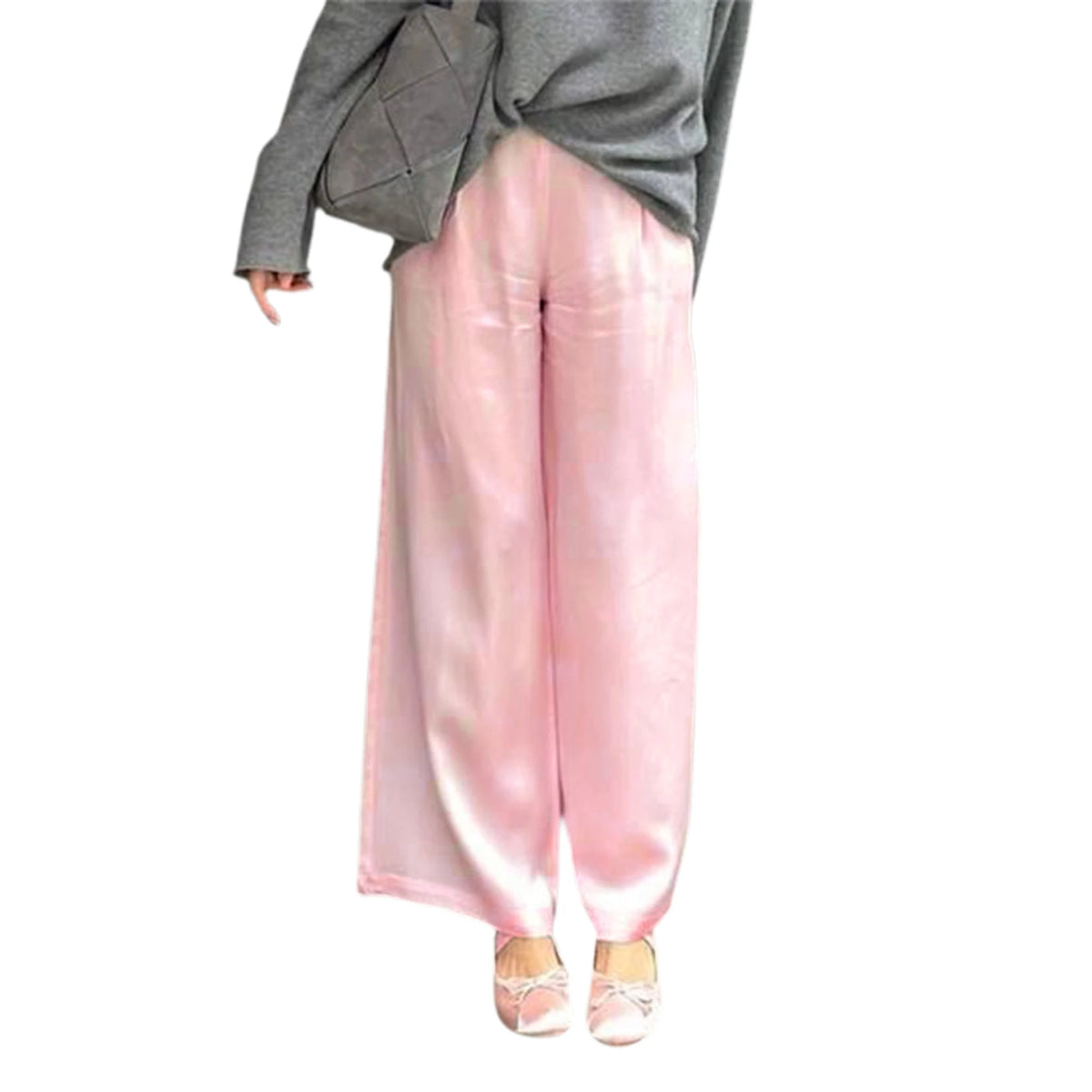 Pantalón ancho de satén con cintura elástica