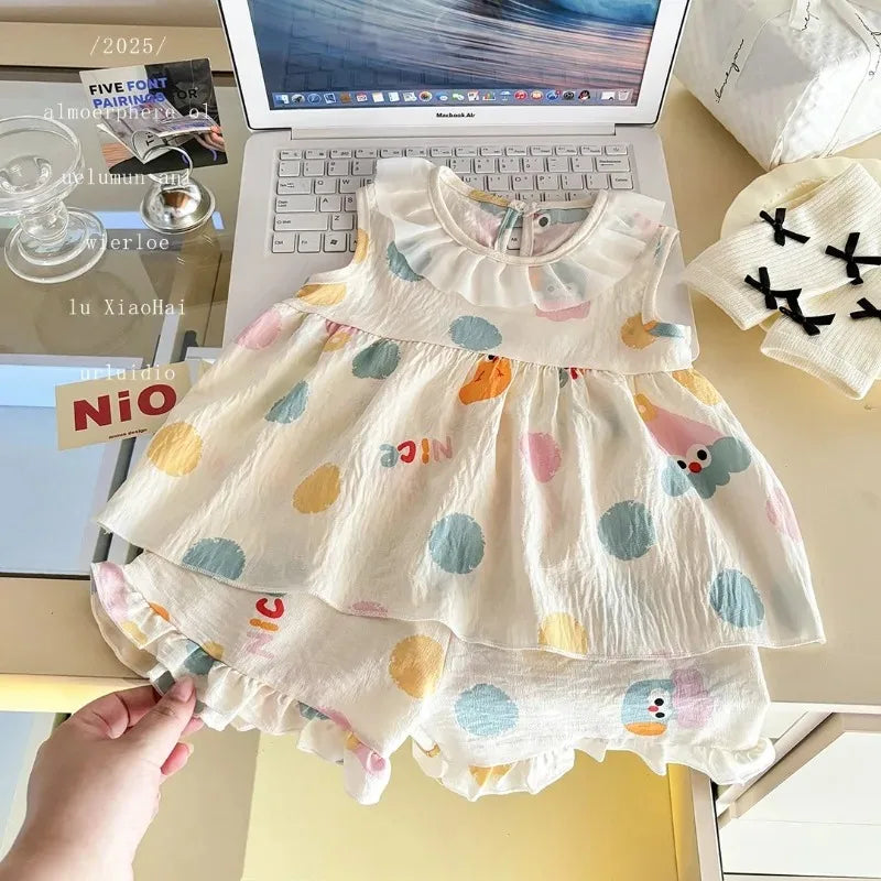 Conjunto infantil vestido sin mangas con flores (2 piezas)