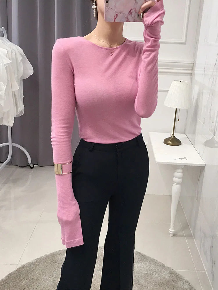 Camiseta de manga larga estilo coreano para mujer