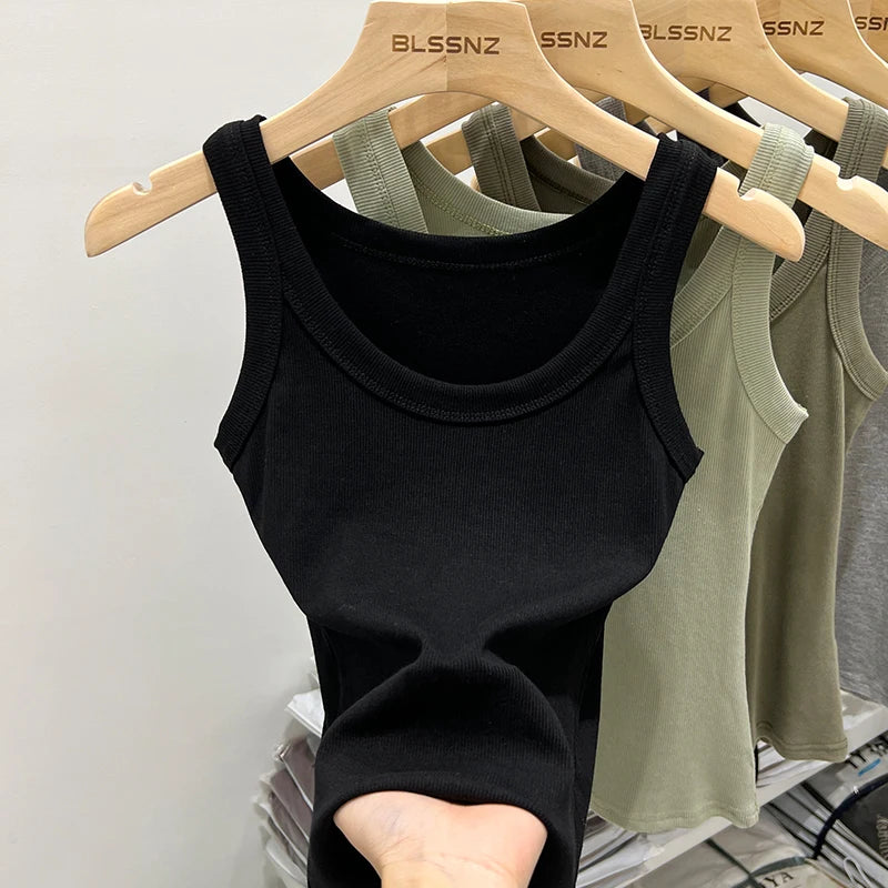 Camiseta de tirantes de canalé con cuello redondo para mujer