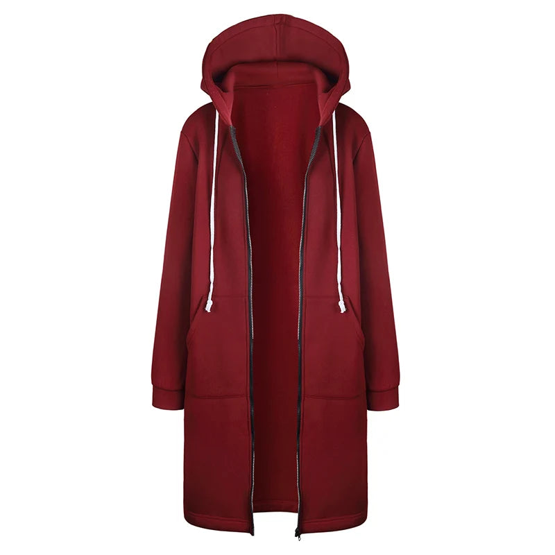 Parka larga con capucha y bolsillos para mujer
