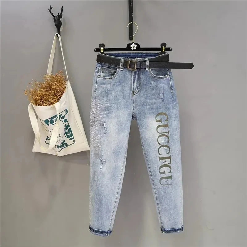 Vaquero pitillo de tiro alto elástico para mujer (hasta 5XL)