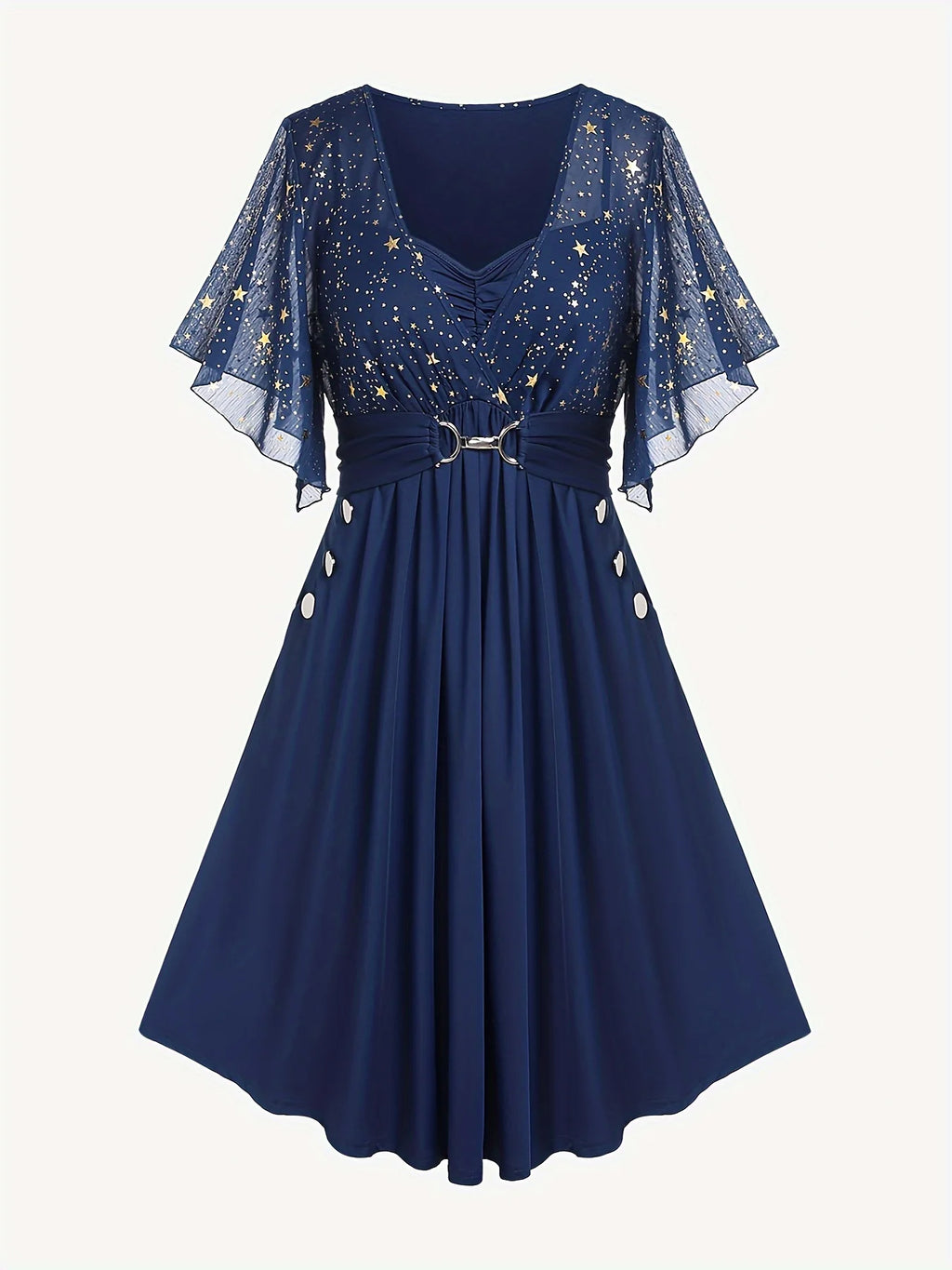 Vestido estampado de estrellas con manga mariposa (tallas grandes)