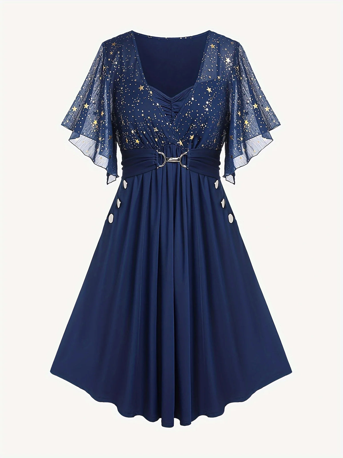 Vestido estampado de estrellas con manga mariposa (tallas grandes)