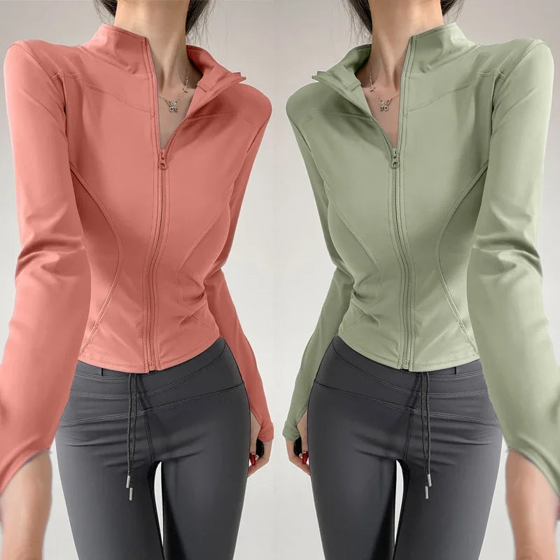 Chaqueta deportiva ajustada de secado rápido para mujer