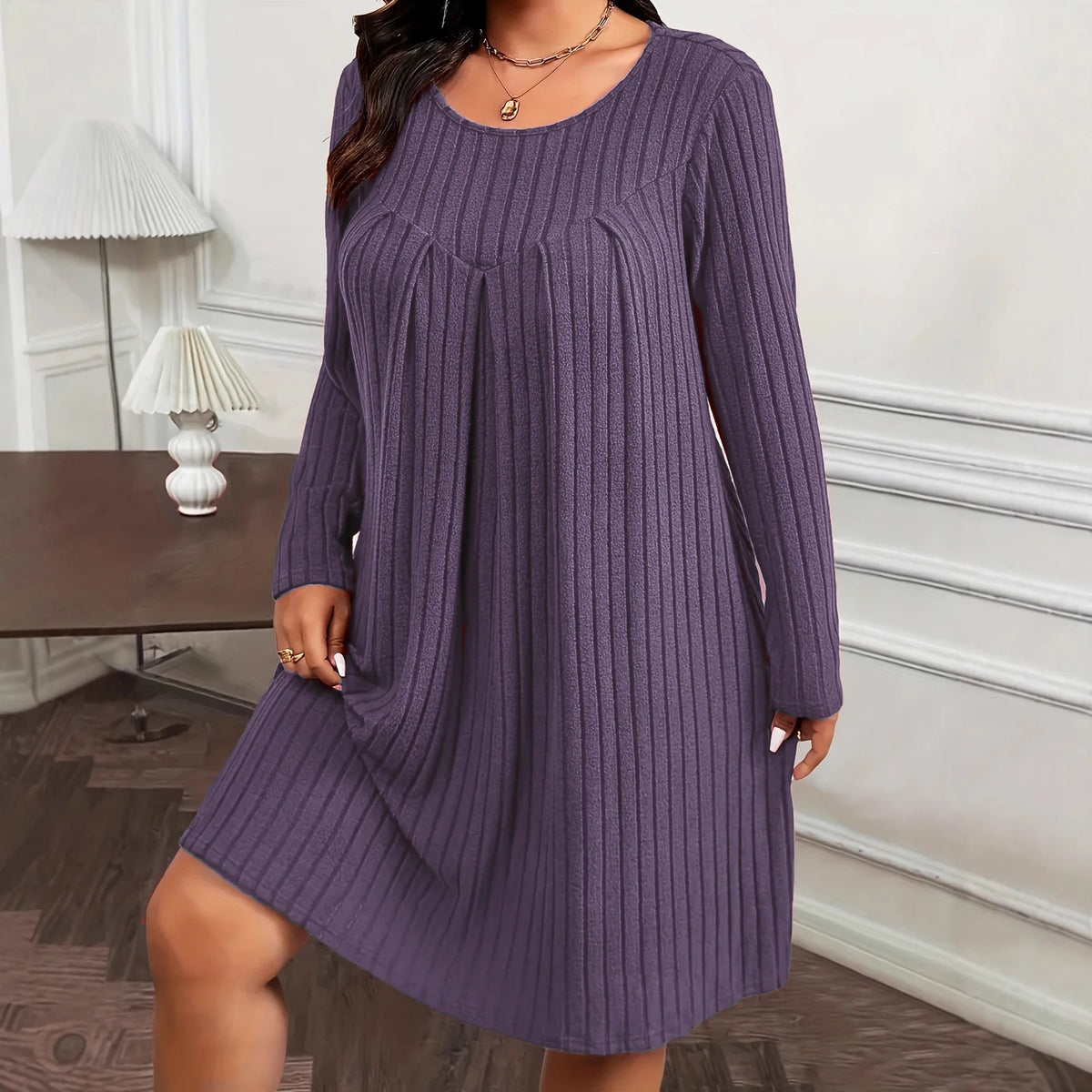 Vestido de manga larga con patchwork (tallas grandes)