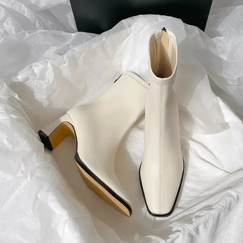 Botines vintage cálidos de punta cuadrada para mujer