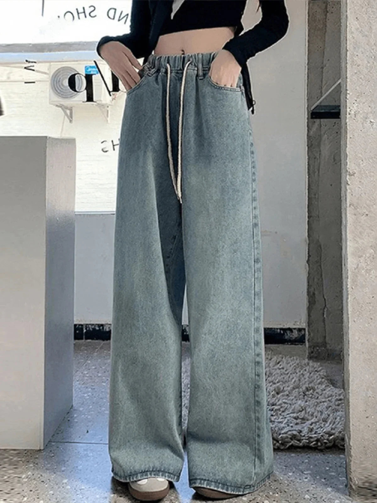 Vaquero baggy Celeste cordón