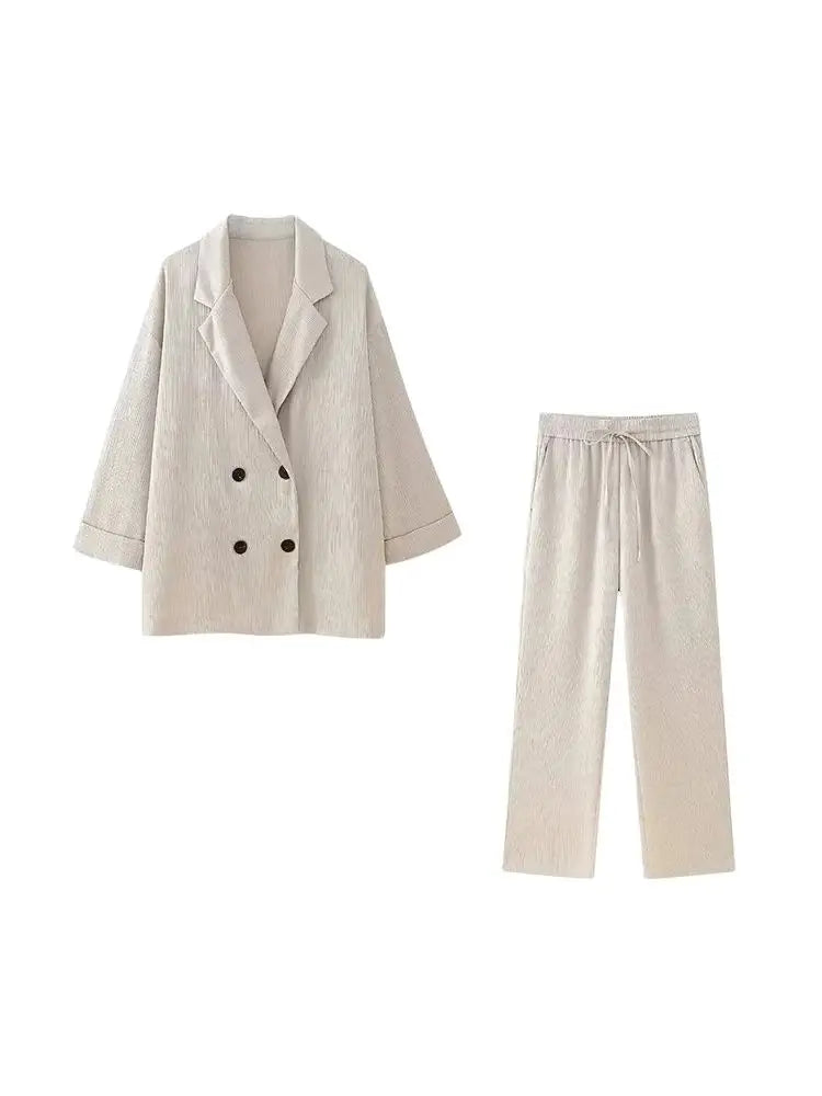 Traje de blazer cruzado y pantalón ancho