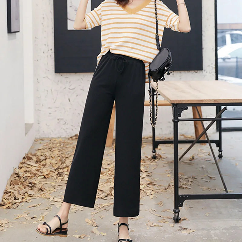 Pantalón ancho tobillero con cintura elástica