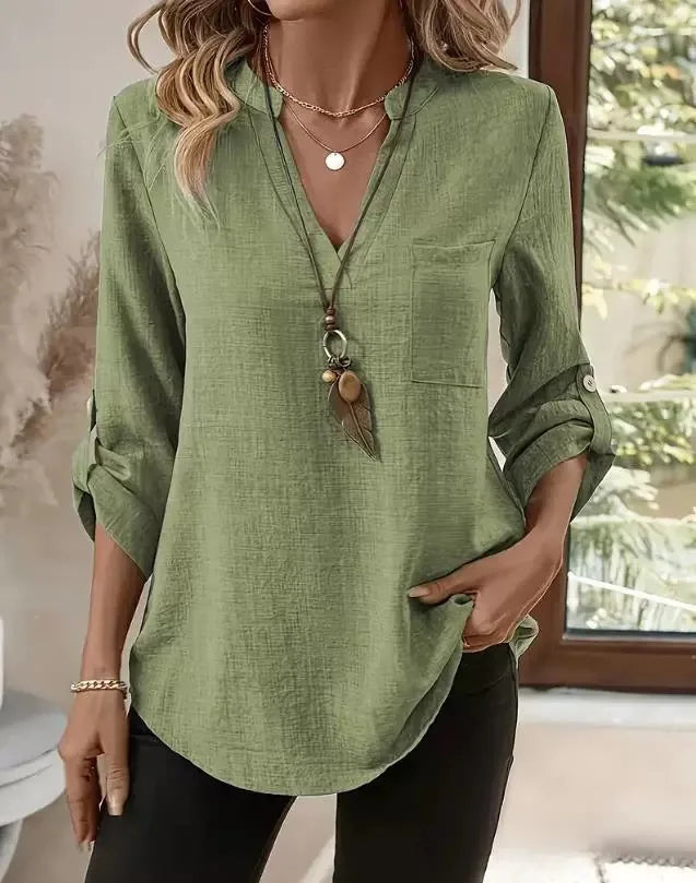 Blusa holgada lisa estilo vintage para mujer