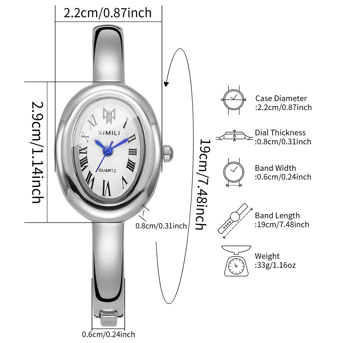 Reloj ovalado con números romanos para mujer