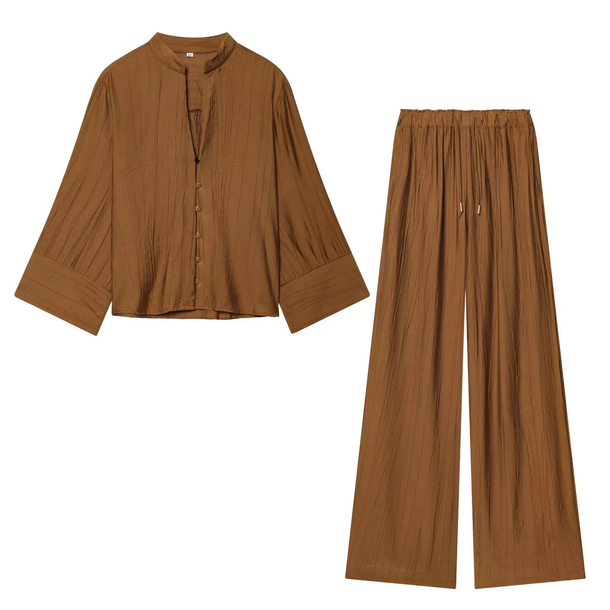 Conjunto de camisa con cuello en V y pantalón ancho