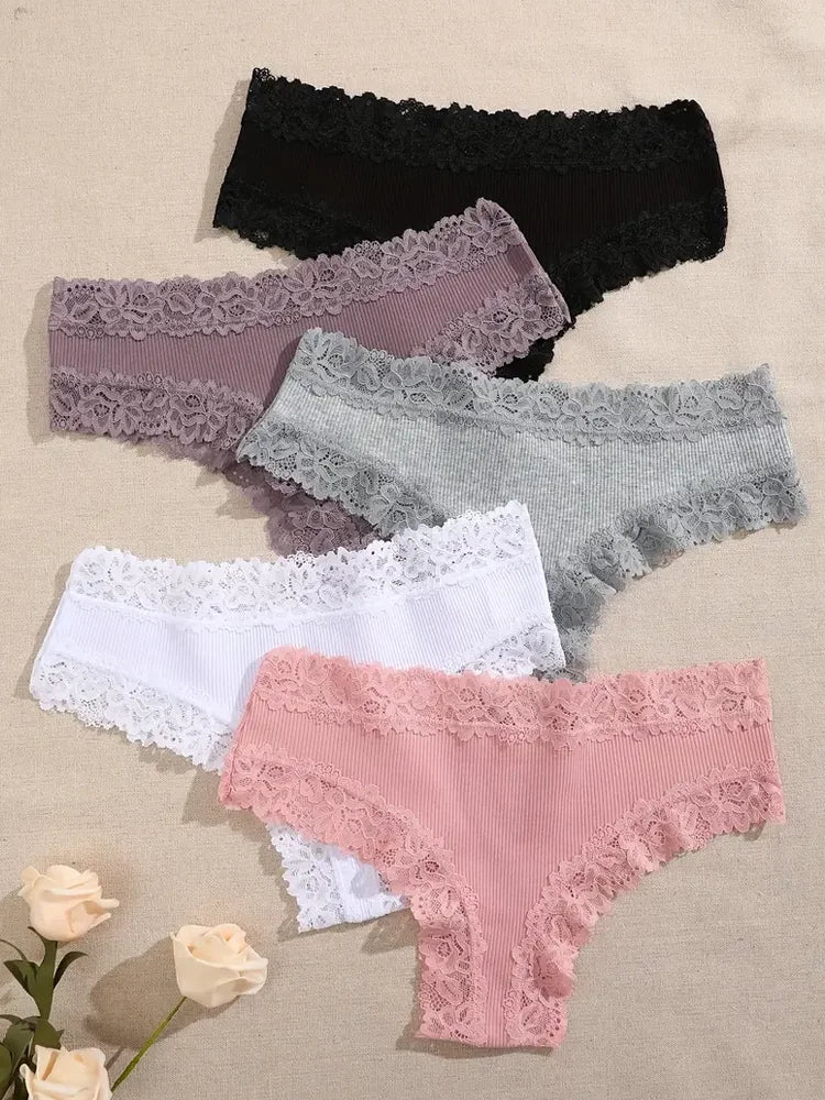 Pack de 5 braguitas de encaje floral de algodón