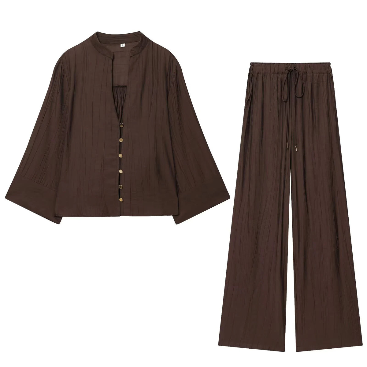 Conjunto de camisa con cuello en V y pantalón ancho