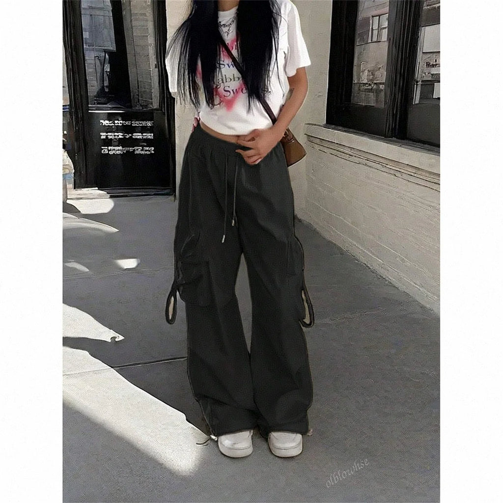 Pantalón vintage de cintura alta con bolsillos para mujer