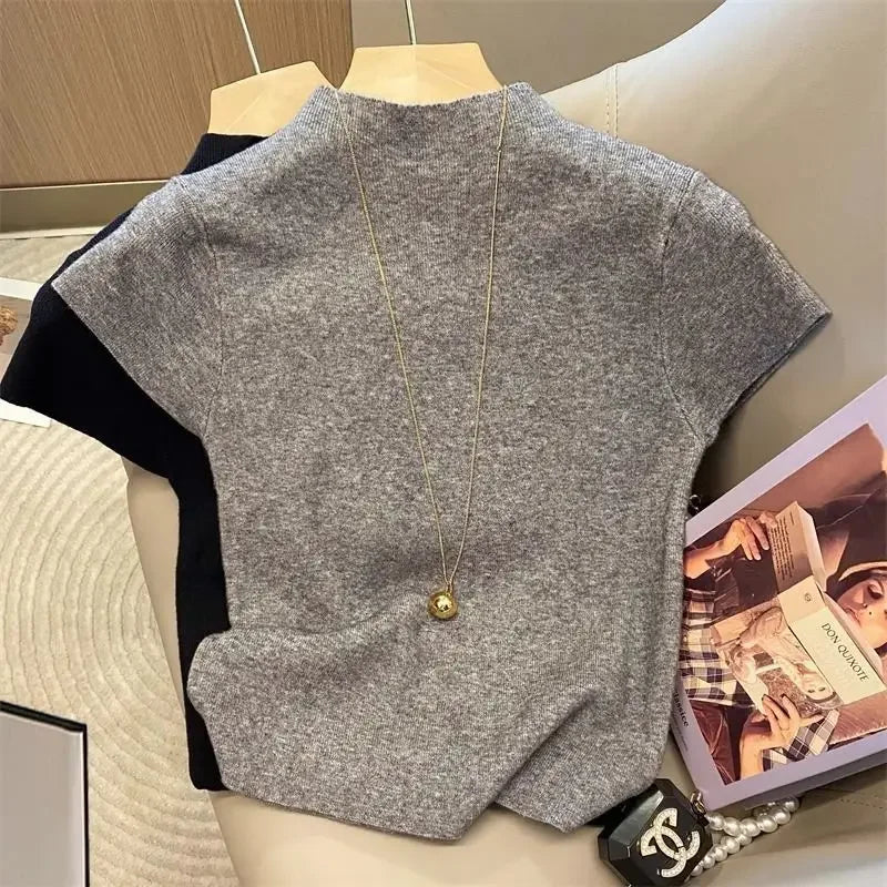 Jersey fino de cuello alto para mujer