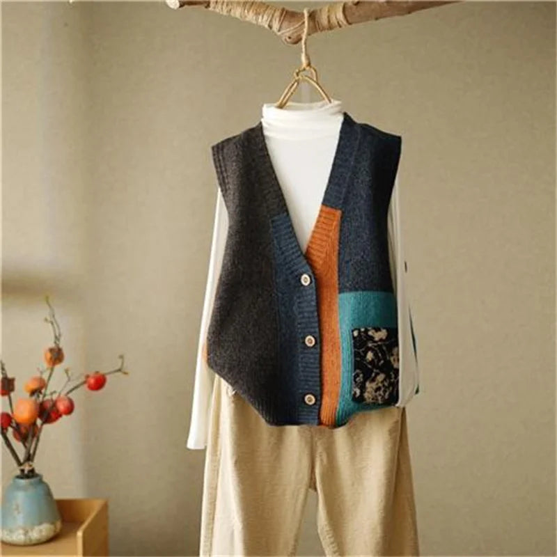 Chaleco de punto retro con cuello en V