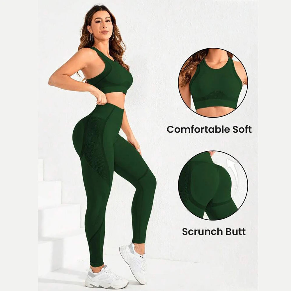 Conjunto deportivo sin costuras: top y mallas de tiro alto