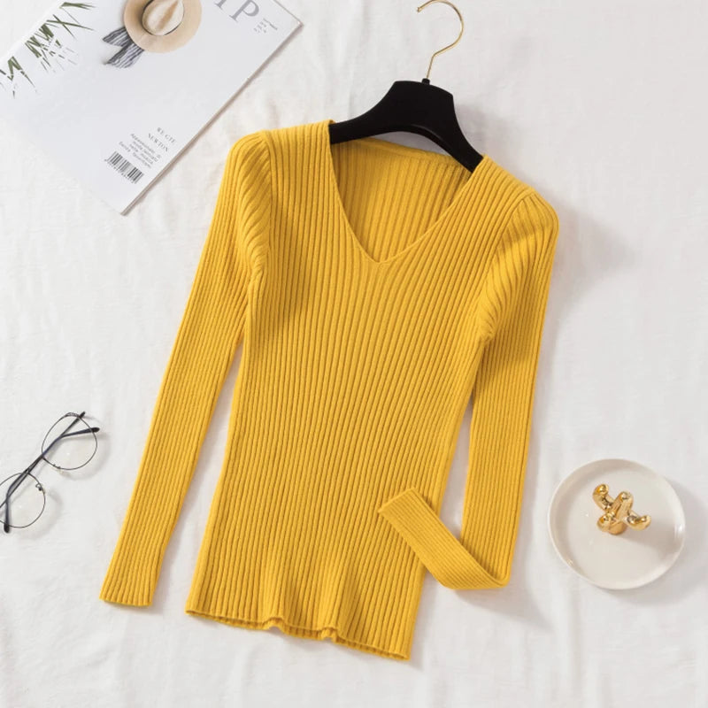 Jersey básico de punto con cuello en V (varios colores)
