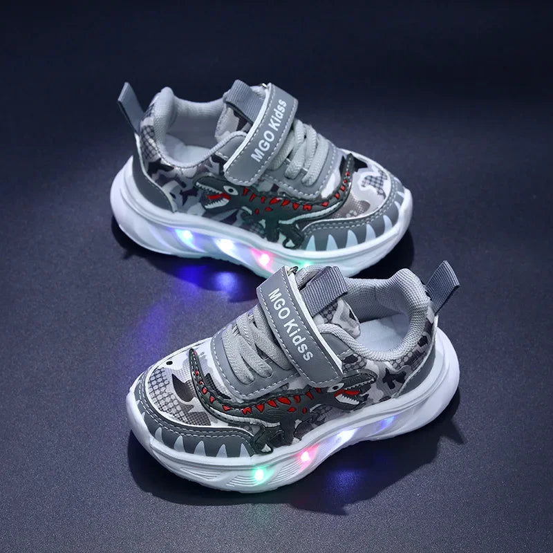 Zapatillas infantiles con luces LED de dinosaurio