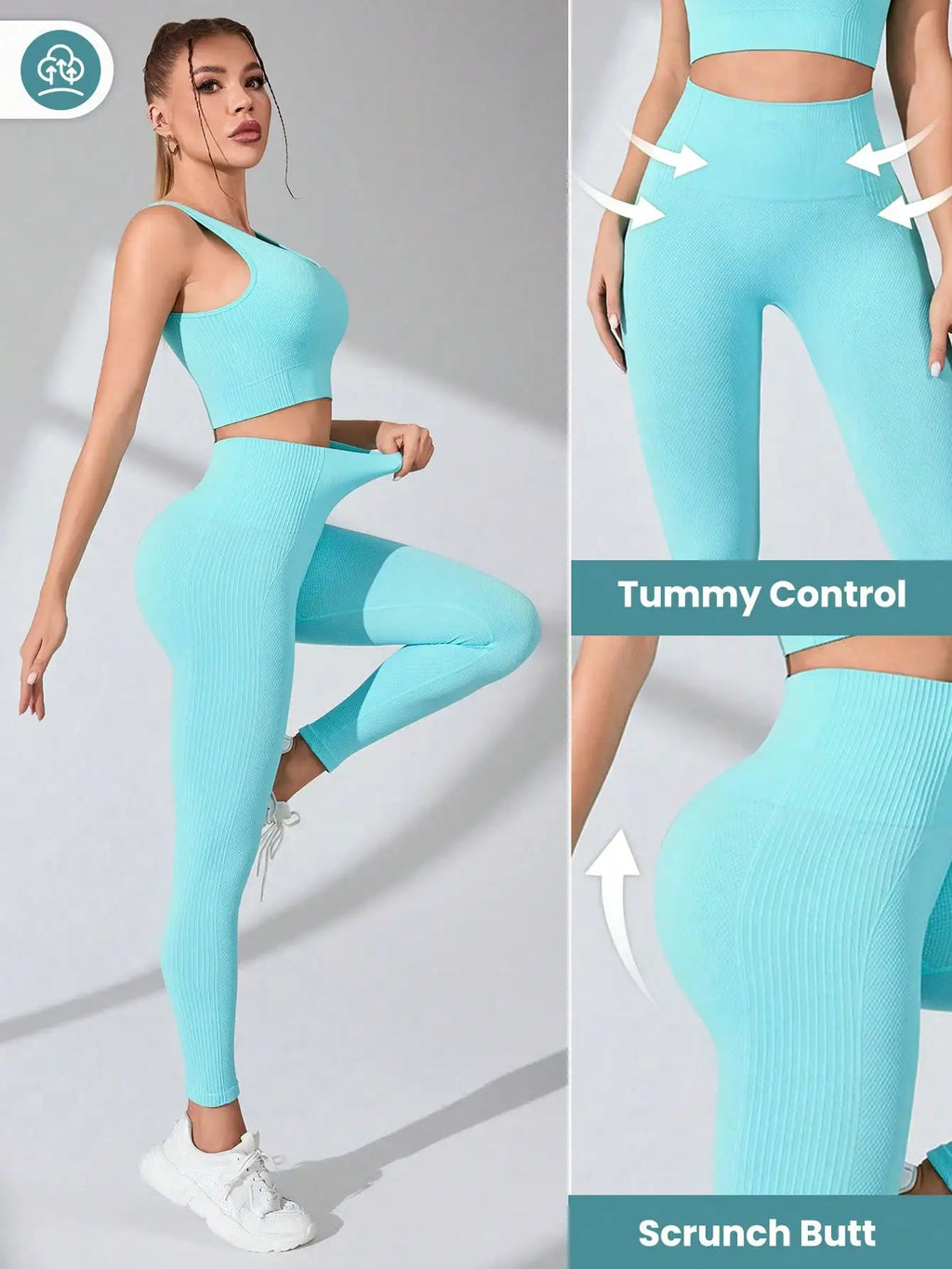 Conjunto deportivo mujer: leggings sin costuras y top cruzado