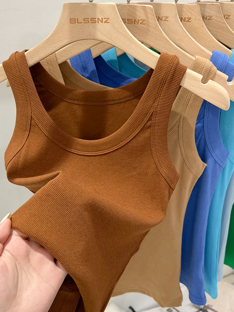 Camiseta de tirantes de canalé con cuello redondo para mujer