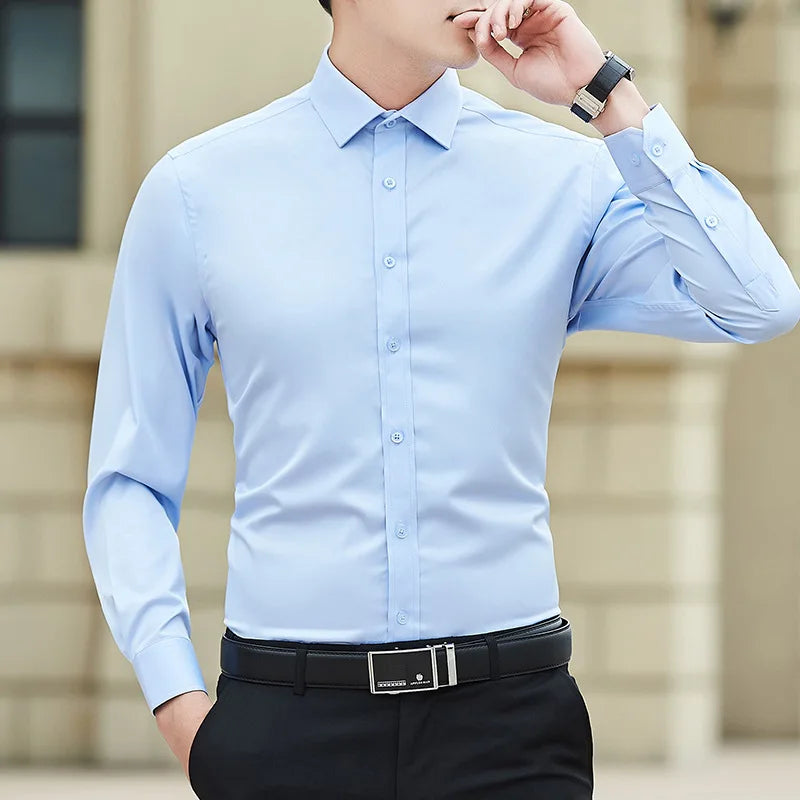 Camisa lisa de manga larga para hombre (hasta 8XL)