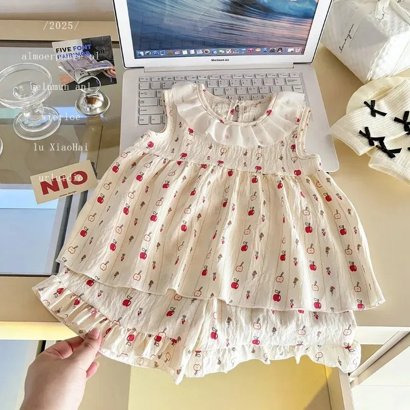 Conjunto infantil vestido sin mangas con flores (2 piezas)