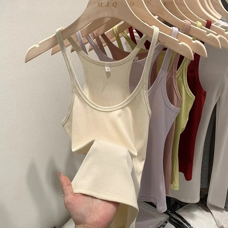 Camiseta de tirantes de canalé básica para mujer