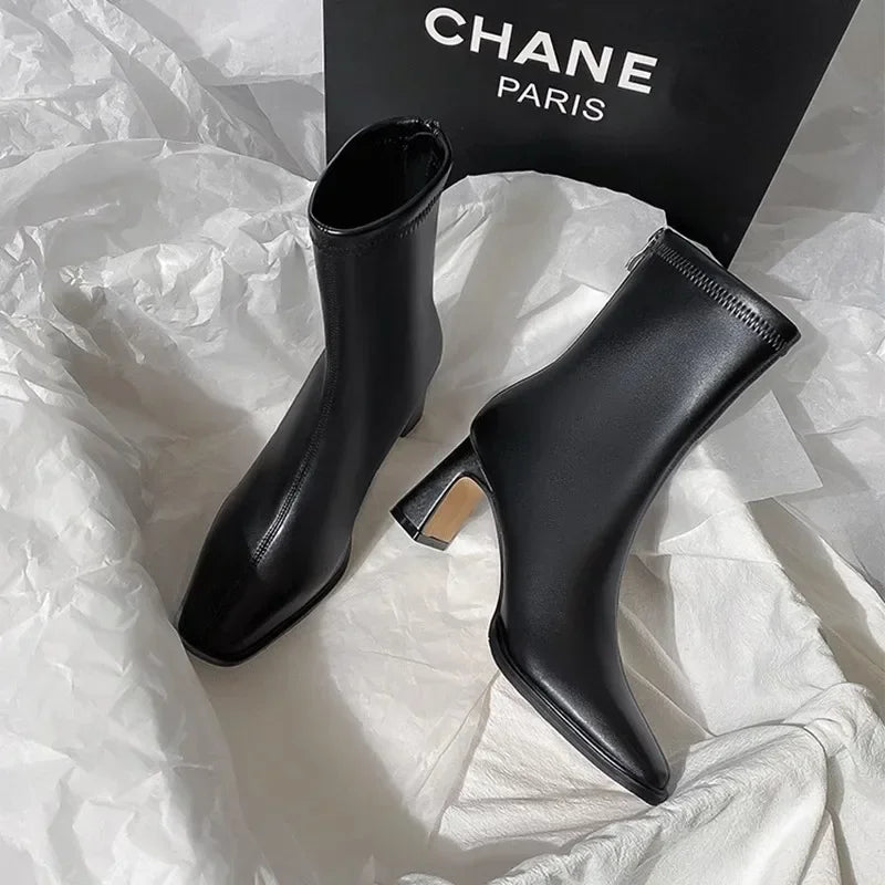 Botines vintage cálidos de punta cuadrada para mujer
