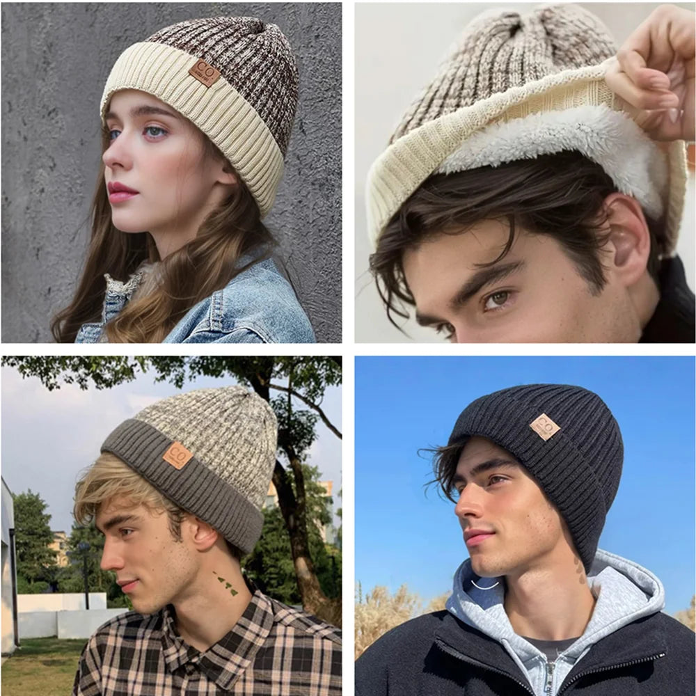 Gorro de punto bicolor con forro de pelo
