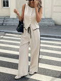 Conjunto de chaleco y pantalón ancho con cordón