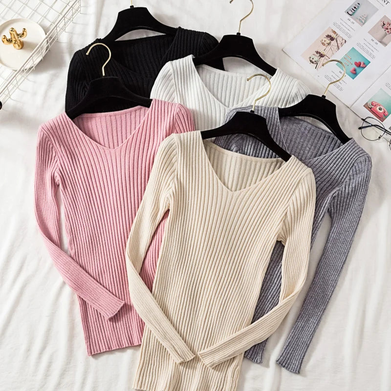 Jersey básico de punto con cuello en V (varios colores)