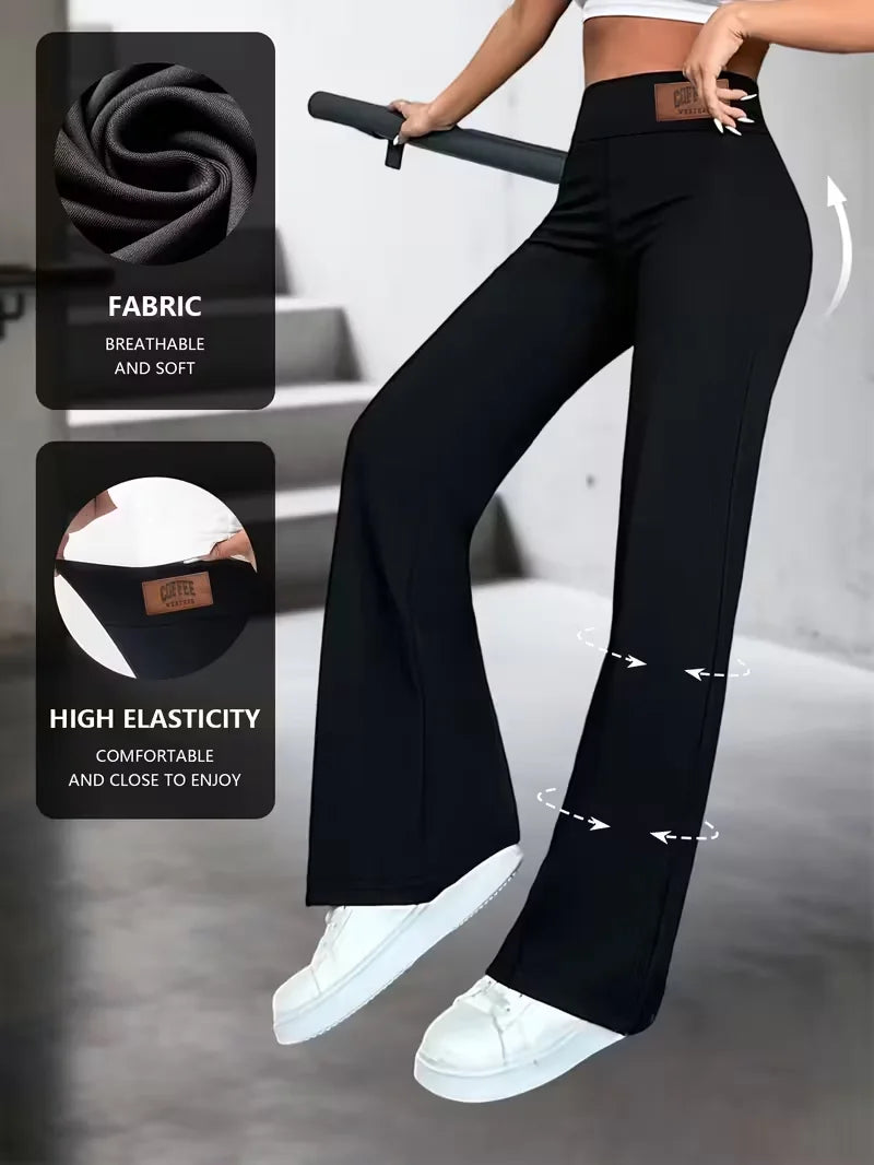 Pantalón recto elástico negro de tiro alto
