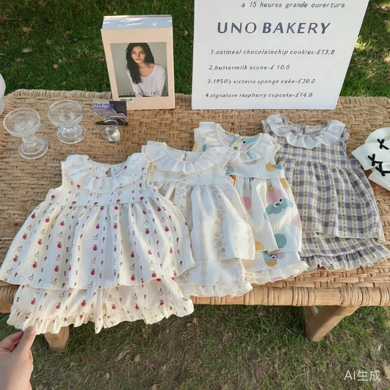 Conjunto infantil vestido sin mangas con flores (2 piezas)