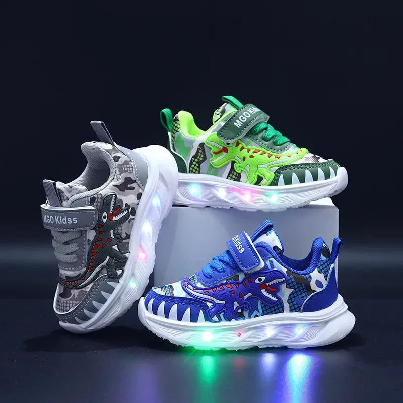 Zapatillas infantiles con luces LED de dinosaurio