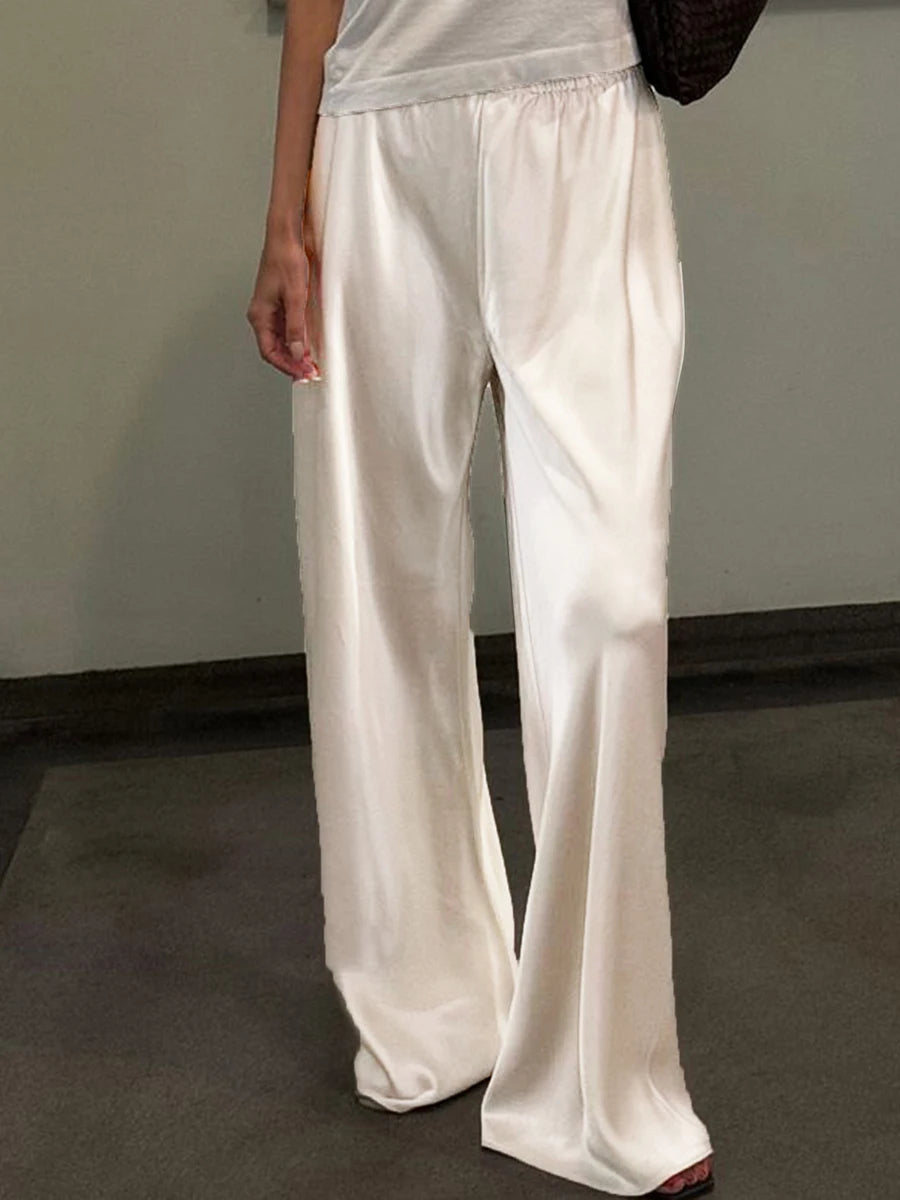 Pantalón ancho de satén con cintura elástica