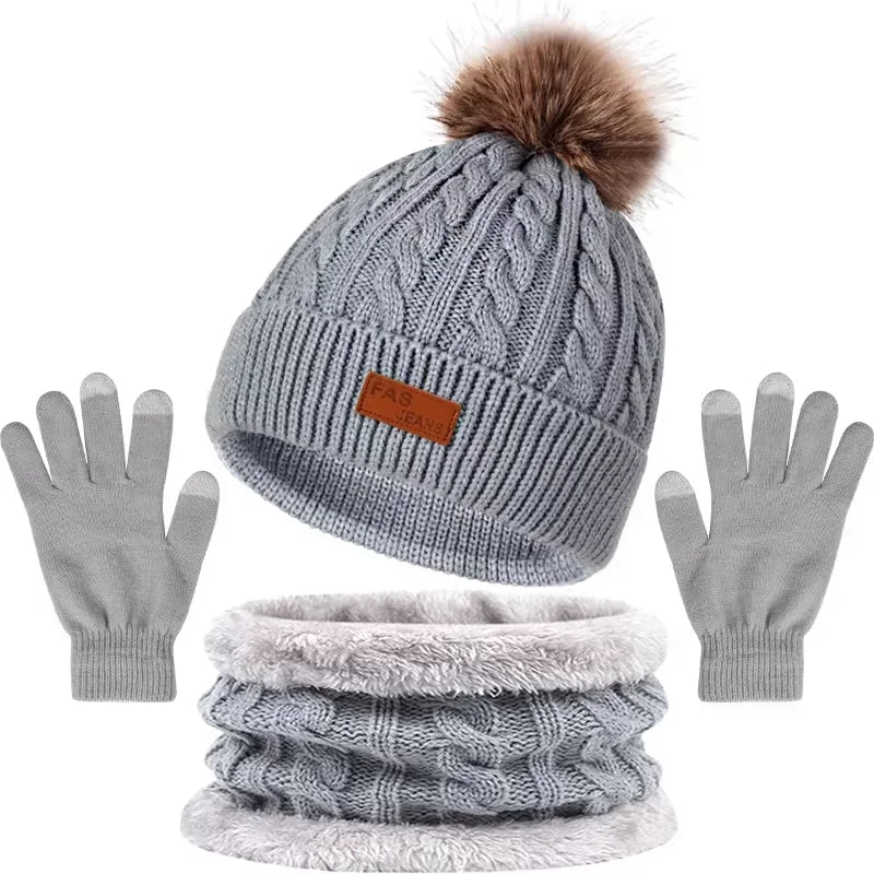 Set de gorro, braga de cuello y guantes táctiles