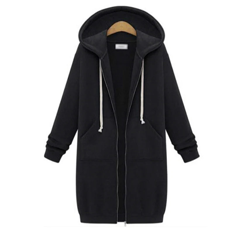 Parka larga con capucha y bolsillos para mujer