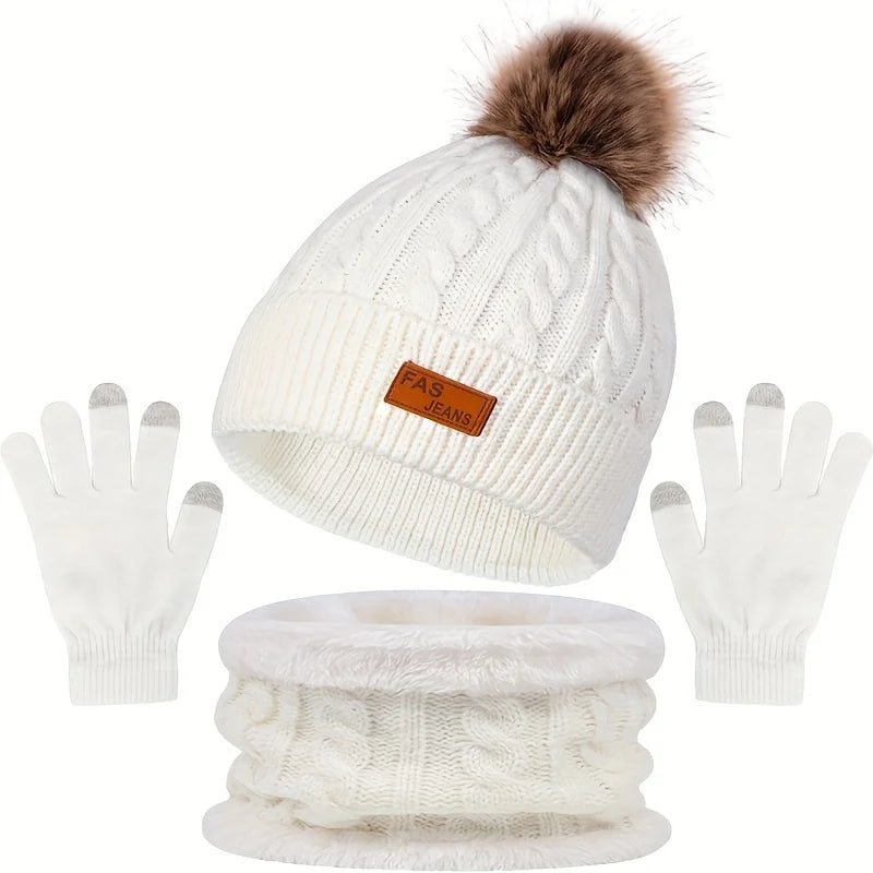 Set de gorro, braga de cuello y guantes táctiles