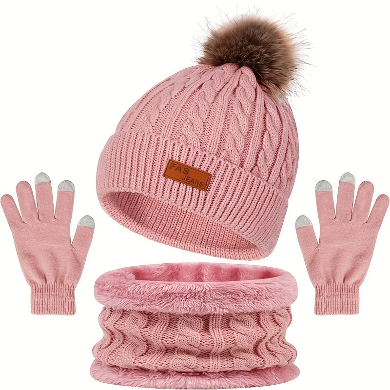 Set de gorro, braga de cuello y guantes táctiles