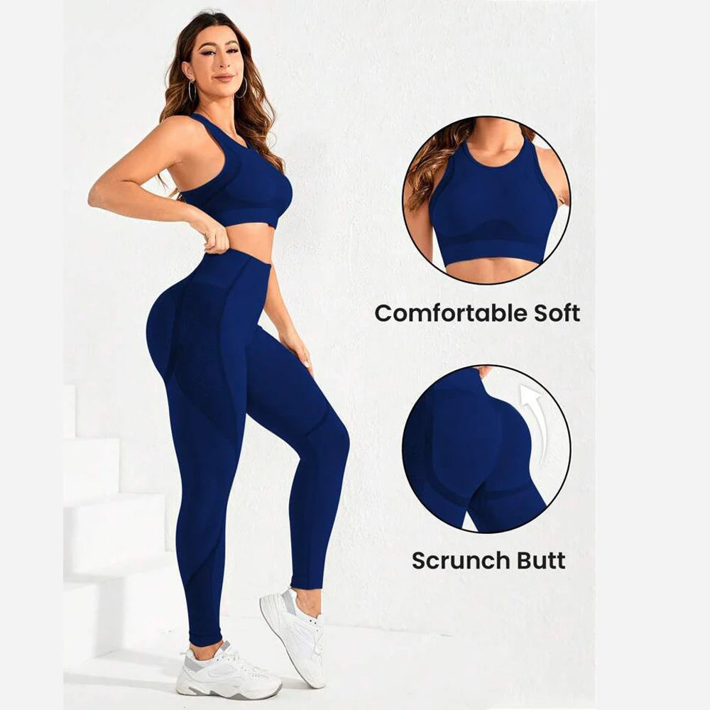 Conjunto deportivo sin costuras: top y mallas de tiro alto