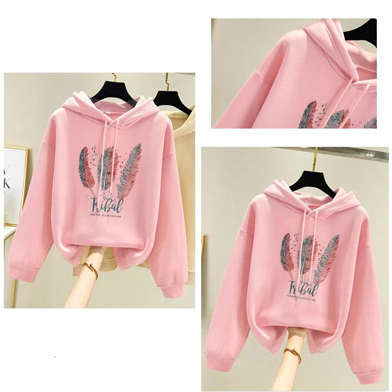 Sudadera con capucha estampado de plumas para mujer